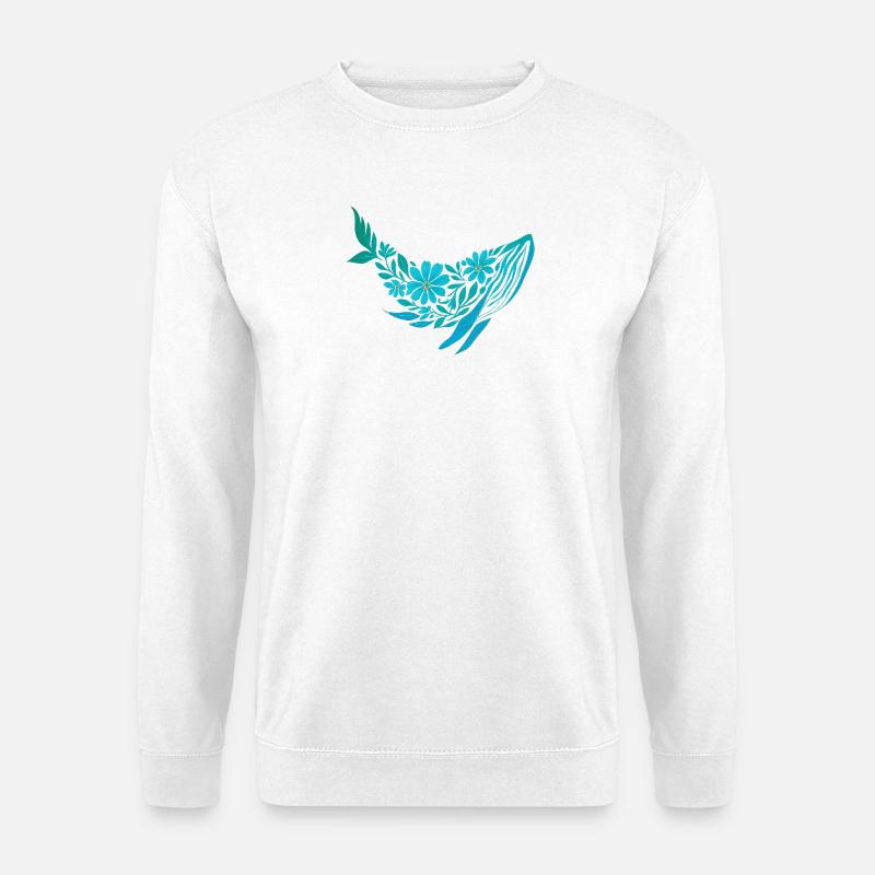 Nordische Blumen - Blauwal - Unisex Pullover - Weiß