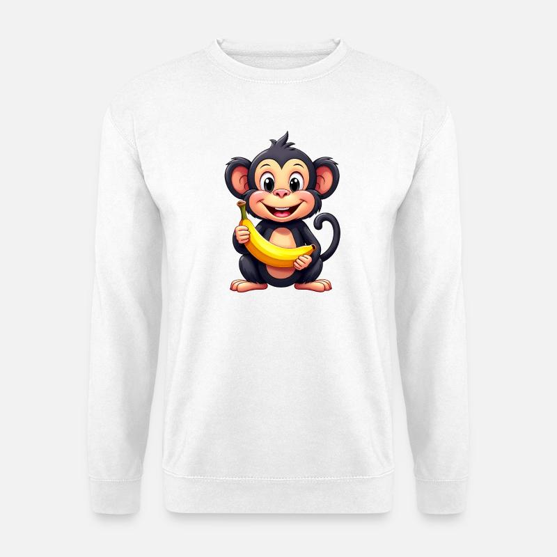 singe banane chimpanzé drôle mignon illustration - Sweat-shirt Unisexe - blanc