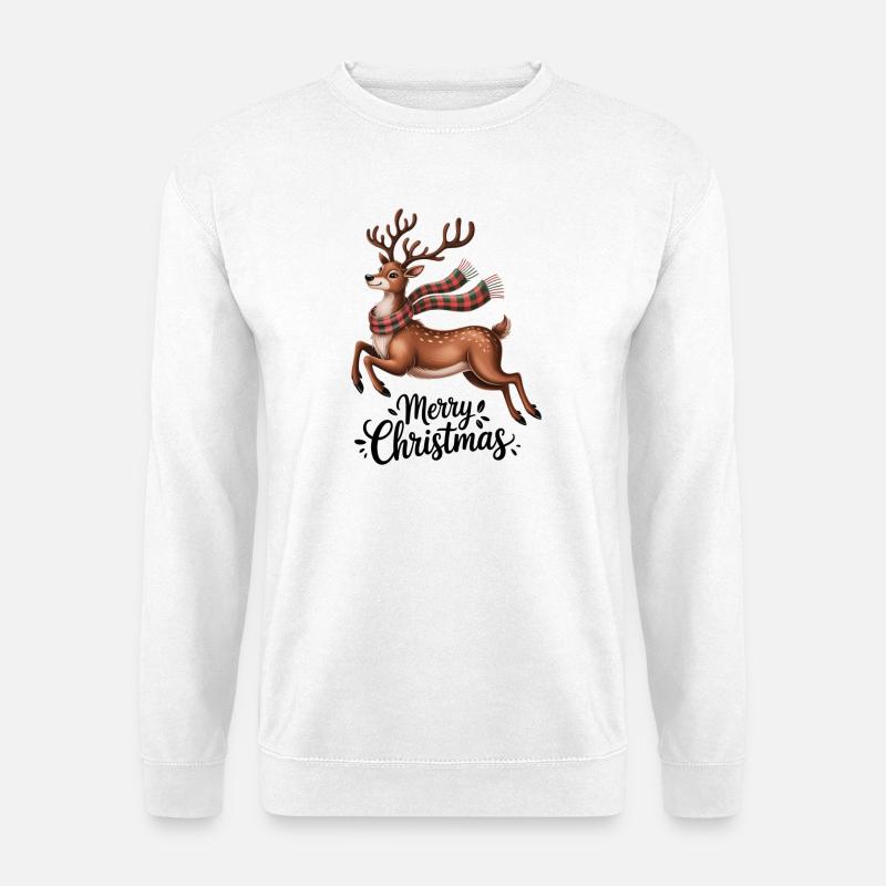 Winterhirsch mit kariertem Schal - Unisex Pullover - Weiß