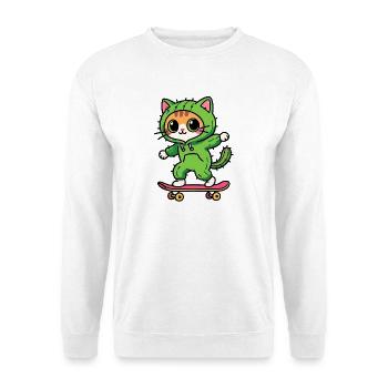 Cat skate cactus green hoodie kawaii - Unisex Sweatshirt - white - Front