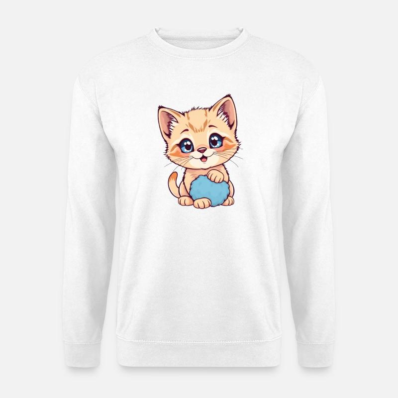 Kätzchen mit blauem Flauschball - Unisex Pullover - Weiß