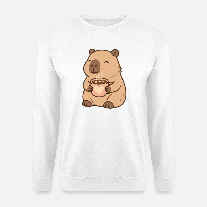 Capybara mit Kakao – Süßes Cozy Herzmotiv - Unisex Pullover - Weiß