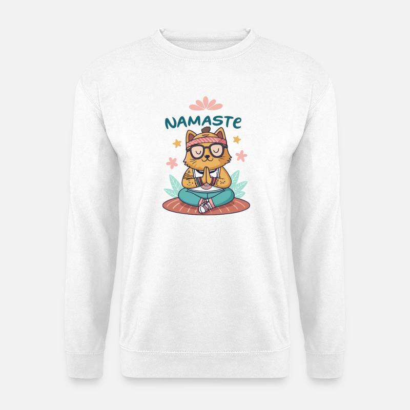 Zen Namaste Yogi-Katze - Unisex Pullover - Weiß