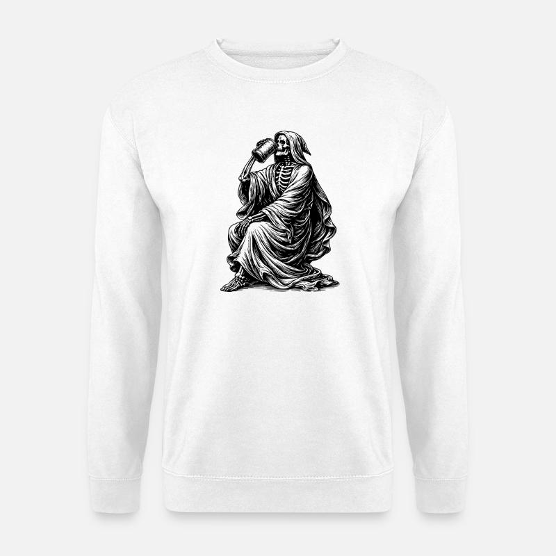 gothic skeleton drinking beer drawing - Unisex Sweatshirt - white