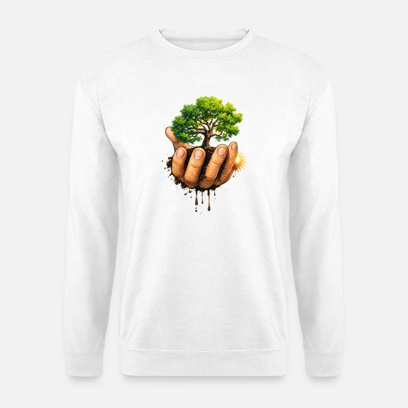 Nature protect tree in hand - Unisex Sweatshirt - white