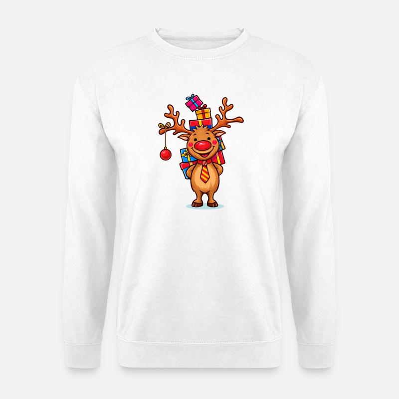 Fröhliches Rentier mit Geschenken - Unisex Pullover - Weiß