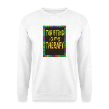 Secondhand-Therapie: Neonfarbener Rand - Unisex Pullover - Weiß - Vorne