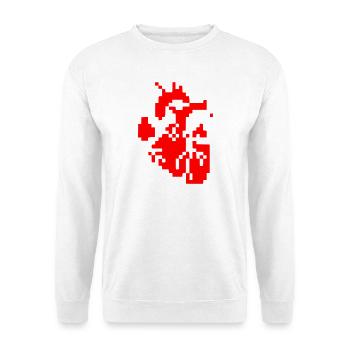 Glitch Herz Pixel Auflösung - Unisex Pullover - Weiß - Vorne - Alina (178cm) & Michal (187cm)