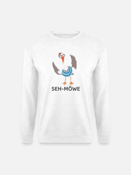 SEH-MÖWE – Lustige Möwe mit Brille Cartoon - Unisex Pullover - Weiß