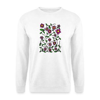 Rosa blühende Doodle-Gänseblümchen - Unisex Pullover - Weiß - Vorne