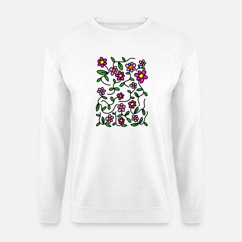 Rosa blühende Doodle-Gänseblümchen - Unisex Pullover - Weiß