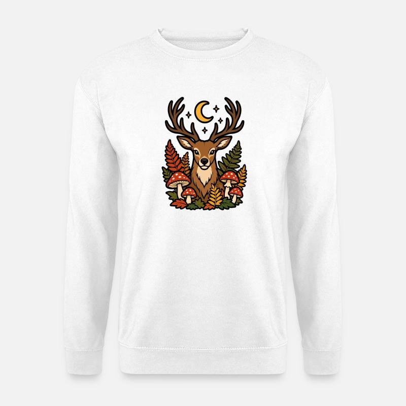 Hirsche unter dem Mond und Herbstlaub - Unisex Pullover - Weiß