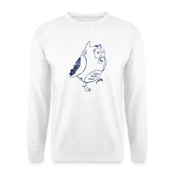Blauer Sketchvogel mit Kulleraugen - Unisex Pullover - Weiß - Vorne