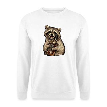 Waschbär mit Whiskyflasche Whiskey - Unisex Pullover - Weiß - Vorne