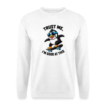 Cooler Pinguin Skateboarder Comic Spruch - Unisex Pullover - Weiß - Vorne