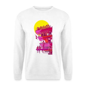 Neon-Lifeguard Turm am Sonnenuntergang - Unisex Pullover - Weiß - Vorne