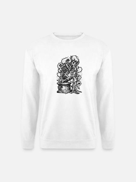 Skelett mit Rosen Gravur - Unisex Pullover - Weiß