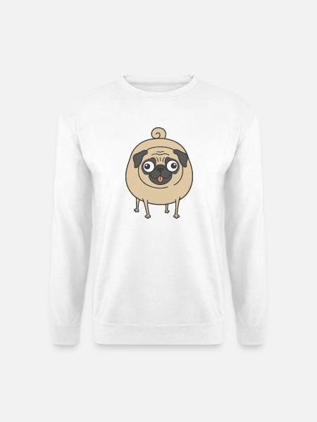 Lustiger runder Mops Comic Hund Grafik - Unisex Pullover - Weiß