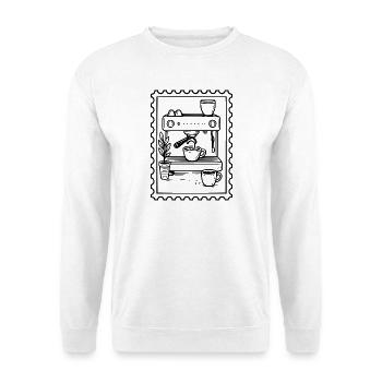 Retro-Kaffeemaschine und Kaffeesüchtiger - Unisex Pullover - Weiß - Vorne - Alina (178cm) & Michal (187cm)