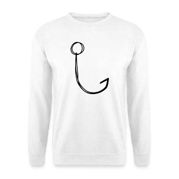 Angelhaken handgezeichnet - Unisex Pullover - Weiß - Vorne - Alina (178cm) & Michal (187cm)