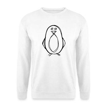 Pinguin handgezeichnet - Unisex Pullover - Weiß - Vorne - Alina (178cm) & Michal (187cm)