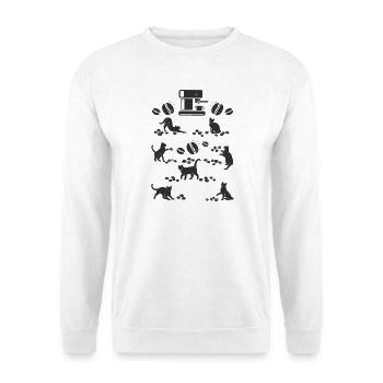  Kaffee Katze, -Espressomaschine -, Kaffeebohnen - Unisex Pullover - Weiß - Vorne - Alina (178cm) & Michal (187cm)
