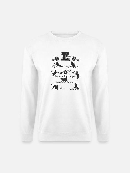 Kaffee Katze, -Espressomaschine -, Kaffeebohnen - Unisex Pullover - Weiß