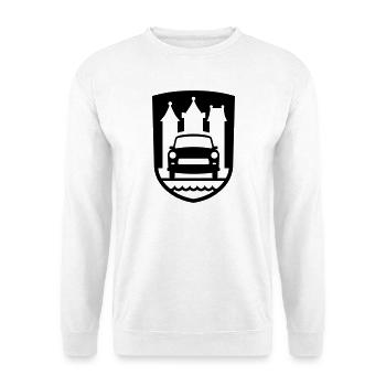 Trabi Motorsport Zwickau (Farbe änderbar) - Unisex Pullover - Weiß - Vorne - Alina (178cm) & Michal (187cm)