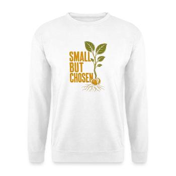 Klein aber auserwählt Senfkorn Christlich Kinder - Unisex Pullover - Weiß - Vorne - Alina (178cm) & Michal (187cm)