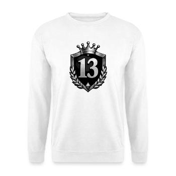 wappen-zahl-13 - Unisex Pullover - Weiß - Vorne - Alina (178cm) & Michal (187cm)
