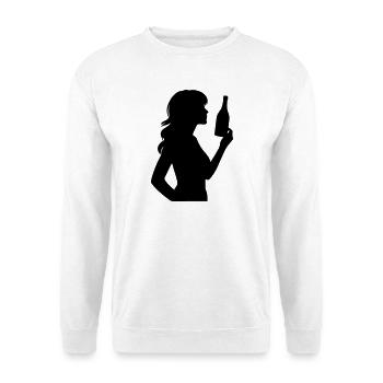 Frau mit Flasche und langen Haaren Silhouette - Unisex Pullover - Weiß - Vorne - Alina (178cm) & Michal (187cm)