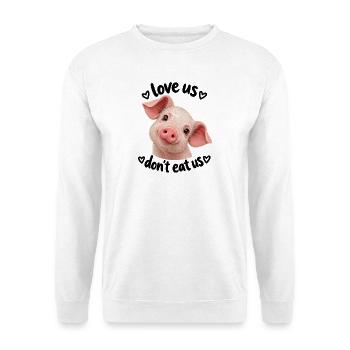 Werde vegan und rette die Tiere - Unisex Pullover - Weiß - Vorne - Alina (178cm) & Michal (187cm)