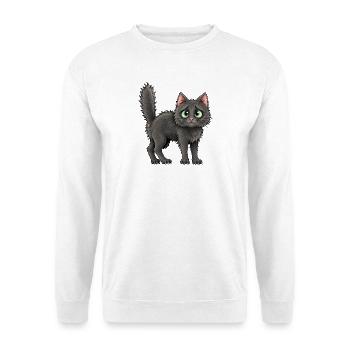 Flauschige Katze mit großen grünen Augen - Unisex Pullover - Weiß - Vorne - Alina (178cm) & Michal (187cm)