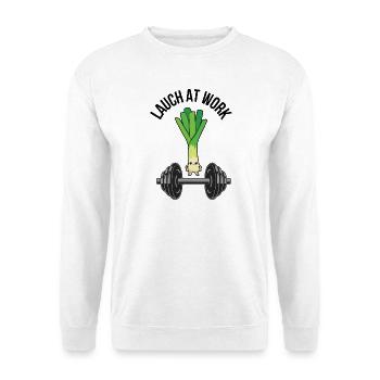 Lauch At Work – Lustiges Fitness & Gym Design - Unisex Pullover - Weiß - Vorne - Alina (178cm) & Michal (187cm)