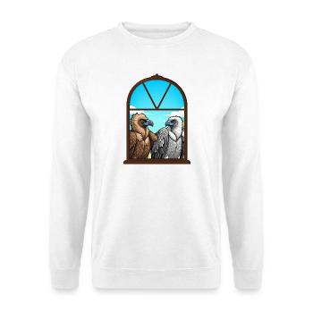 Adlerblick Fensterduo — Geier Freunde - Unisex Pullover - Weiß - Vorne - Alina (178cm) & Michal (187cm)