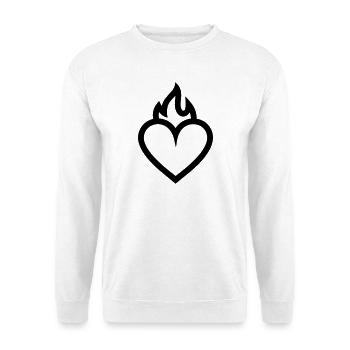 flammendes Herz - Unisex Pullover - Weiß - Vorne - Alina (178cm) & Michal (187cm)