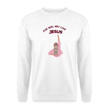 feines Mädchen, wir lieben Jesus - Unisex Pullover - Weiß - Vorne - Alina (178cm) & Michal (187cm)