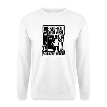 Klofrau Scheissfreundlich WC Humor - Unisex Pullover - Weiß - Vorne - Alina (178cm) & Michal (187cm)