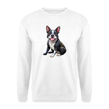 Boston Terrier Hundesitting - Unisex Pullover - Weiß - Vorne - Alina (178cm) & Michal (187cm)