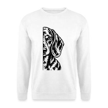 Halber Dackel – Minimalistisches Hundeporträt - Unisex Pullover - Weiß - Vorne - Alina (178cm) & Michal (187cm)