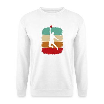 Tischtennis Kunst Überkopfschlag Farbblock Motiv - Unisex Pullover - Weiß - Vorne - Alina (178cm) & Michal (187cm)