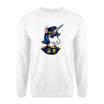 Unicorn Polizei / Polizist Einhorn - Unisex Pullover - Weiß - Vorne - Alina (178cm) & Michal (187cm)