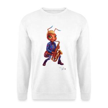 Ameise MALÚ Saxophon Solo Musik Jazz Soul Pop Art - Unisex Pullover - Weiß - Vorne - Alina (178cm) & Michal (187cm)