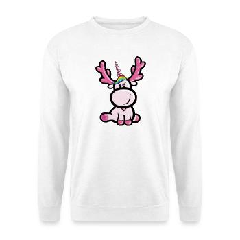 Rosa Elchhorn (Mischung aus Einhorn und Elch) - Unisex Pullover - Weiß - Vorne