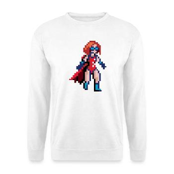 Pixel Superheldin – Fliegende Heldin mit blauer Brille - Unisex Pullover - Weiß - Vorne