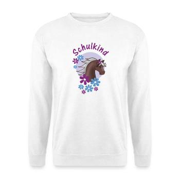 Schulkind - Pony mit Blumen - lila blau - Unisex Pullover - Weiß - Vorne