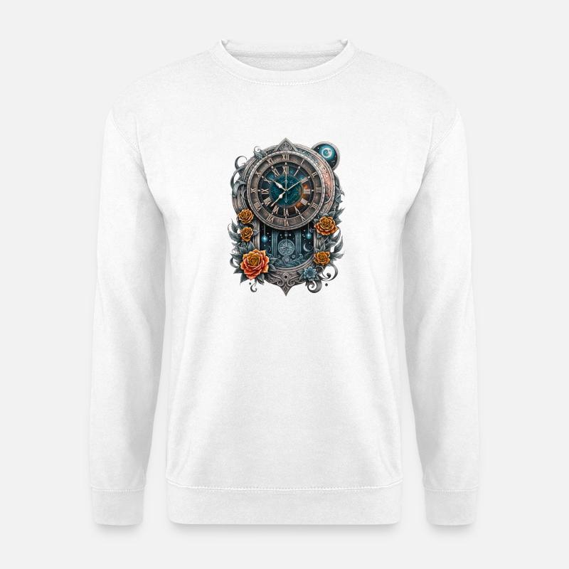Steampunk watch adorned with roses. - Unisex Sweatshirt - white