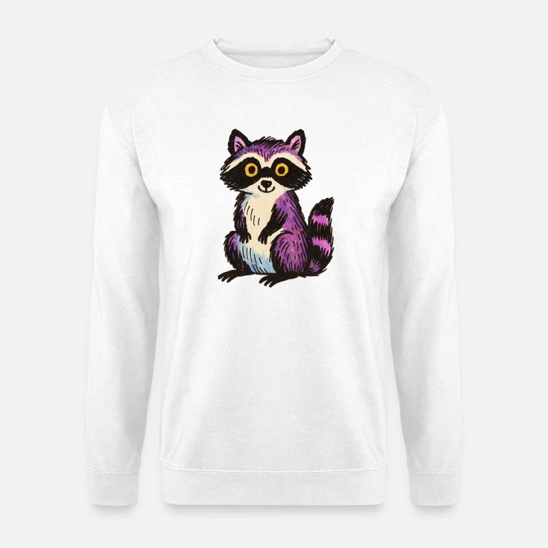 Wunderlicher lila Waschbär-Cartoon-Entwurf - Unisex Pullover - Weiß