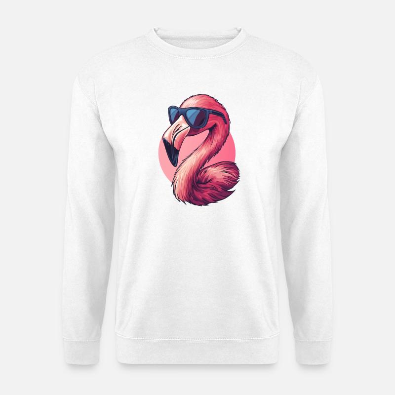 Flamingo Vogel mit Sonnenbrille :) - Unisex Pullover - Weiß