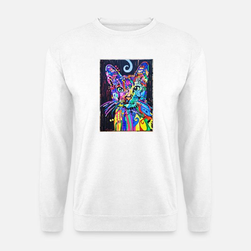 Katzenportrait mit Psychedelic-Design- Pop-Art - Unisex Pullover - Weiß